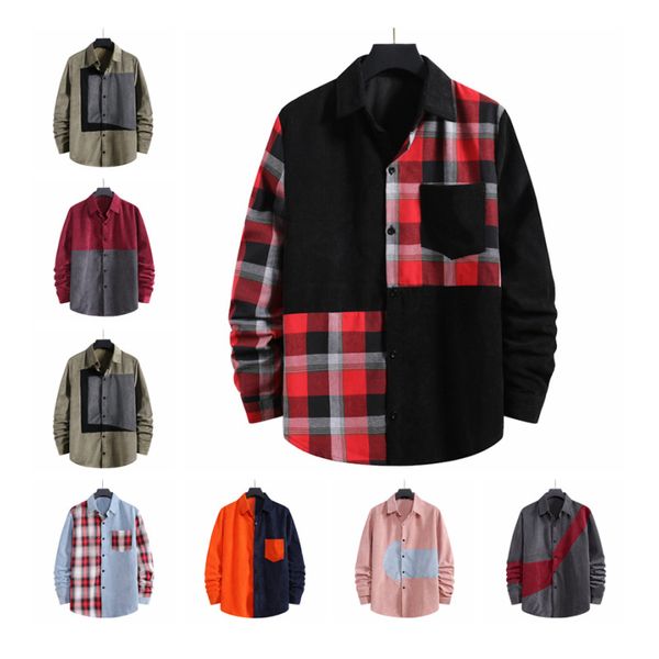 

corduroy shirt, men's casual shirt, soft casual solid, conventional for long sleeve men's shirts, spliced shirt c1211, White;black