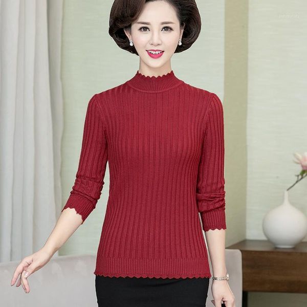 

women's pullover sweater long-sleeved sweater women plus size autumn and winter 40-50 years old mother knitted t6941, White;black