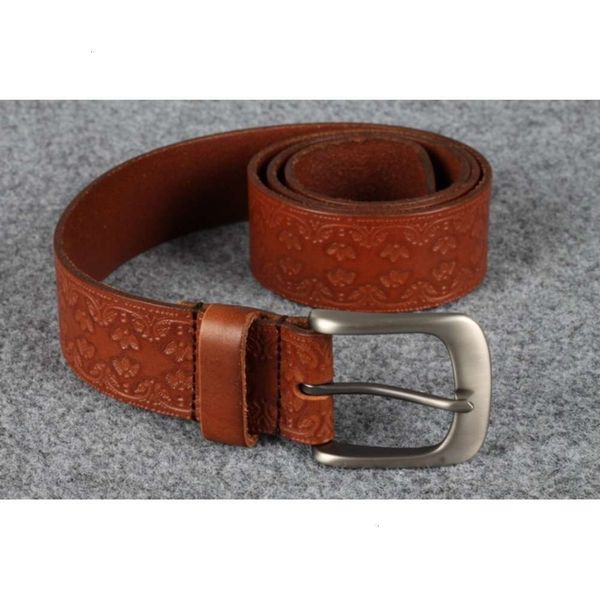

men's embossed thick brown head leather belt light and soft, Black;brown