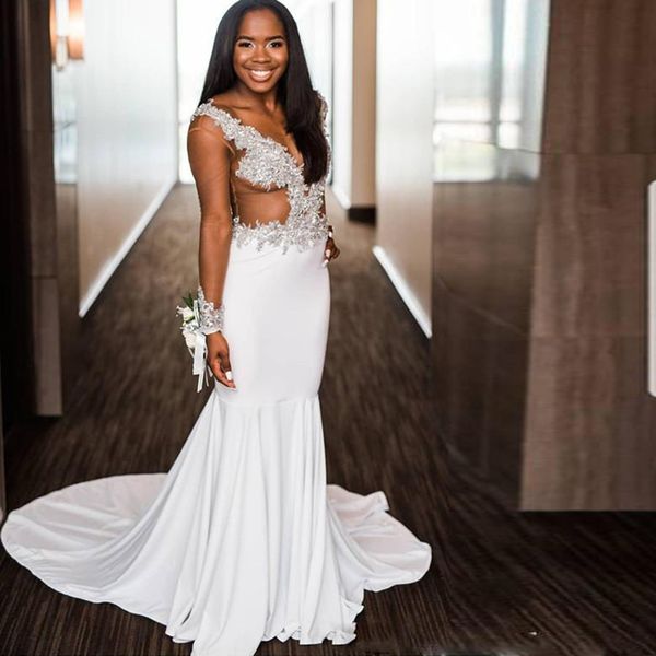 

black girl prom dress wear vestidos cutaway sides illusion long sleeves sequins evening gown robes de soiree