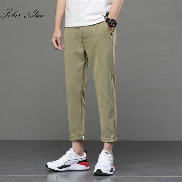 

men's pants 2021 summer mid-waist thin ankle-length casual stretch slim straight, Black