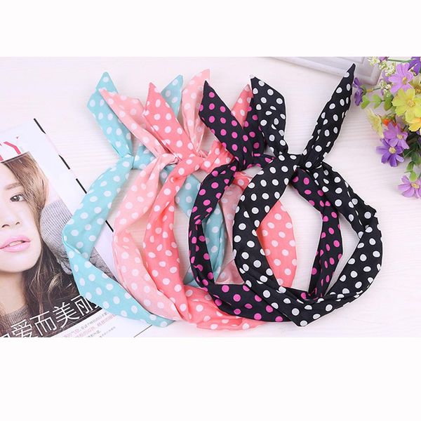 

1pc fashion cute bow rabbit bunny ear headbands for girls 2020 pink sweet polka dot wire elastic hair bands hair ribbon q sqczou