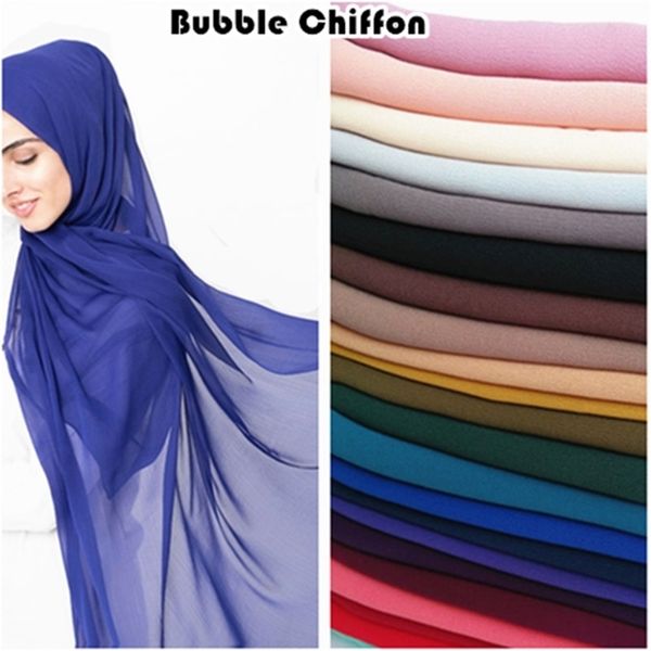

plain bubble chiffon scarf hijab women wrap printe solid color shawls headband muslim hijabs scarves/scarf 55 colors 201218, Blue;gray