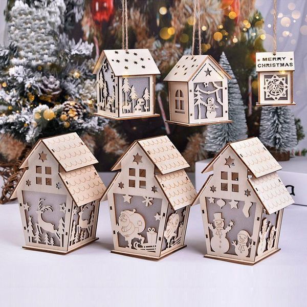 

led light christmas cabin wooden pendants ornaments xmas diy wood crafts kids gift for home christmas party decorations1