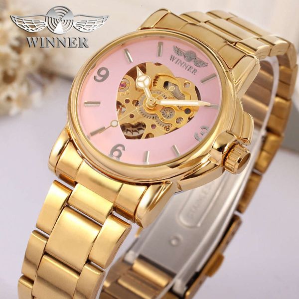 

winner women's fashion leisure small dial heart-shaped hollow out y automatic mechanical watchjk
