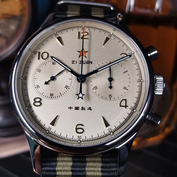 

luminous men's mechanical 1963 watch waterproof sapphire 40mm chronograph pilot watches mens montre homme 2020, Slivery;brown