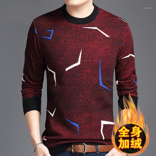 

autumn and winter men's plus velvet round neck sweater striped pullover thick section1, White;black