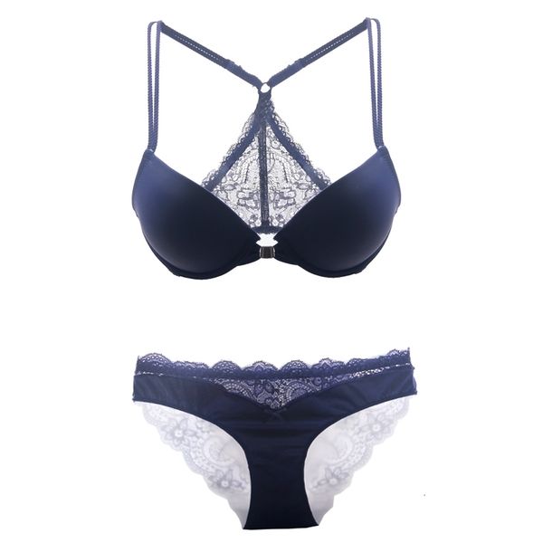 

summer female lace front buckle thin section bra set europe underwear beauty back deep v neck thin under thick bras suit 210122, Red;black