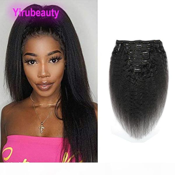 

brazilian virgin hair kinky straight 120g clip in hair extensions 120g kinky straight clip-in on 100% human hair natural color, Black;brown