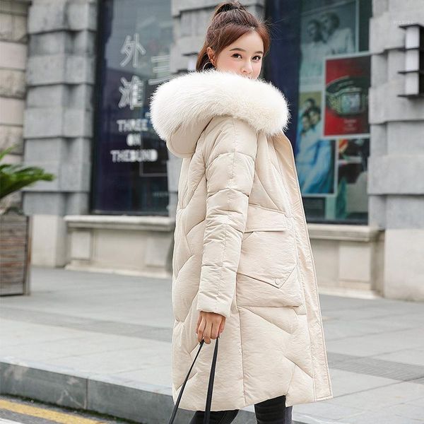 

2019 new long fashion women winter jacket with fur cotton padded warm thicken ladies coat long coats parka womens jackets1, Black