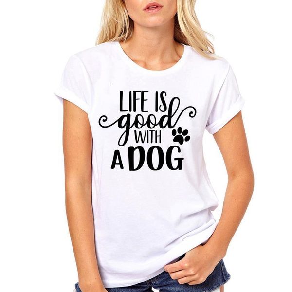 

women clothes member life is good with a dog cute cartoon print ladies woman harajuku punk tee shirt t female t-shirt, White