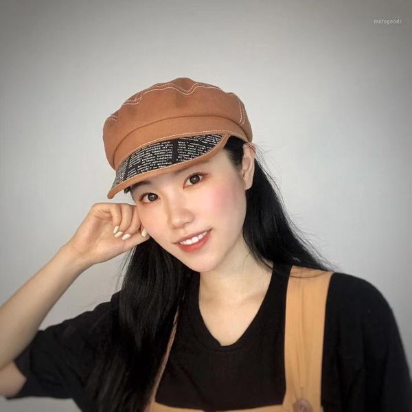 

letter octagonal hat female summer sunscreen sun hat fashion beret japanese navy1, Blue;gray