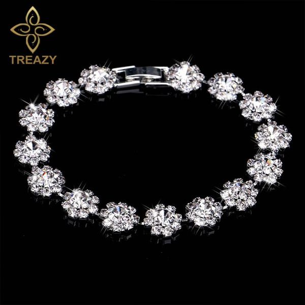 

link, chain treazy 2021 silver color crystal bracelets for women charm flower bridal & bangles wedding engagement jewelry, Black