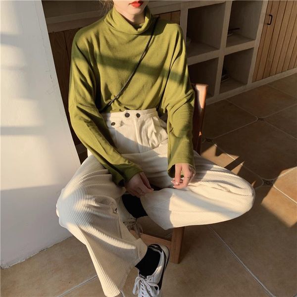 

women pants korean style new loose all-match corduroy wide leg trousers womens trendy leisure harajuku daily ulzzang high waist, Black;white