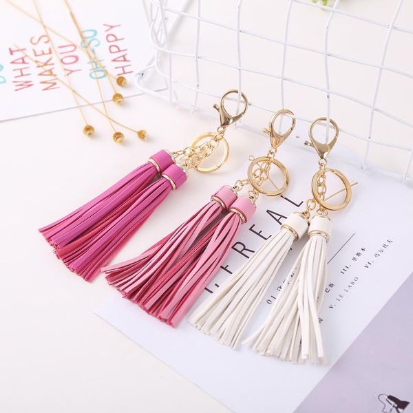 

12pcs dozen whole sale leather tassels key chain with two tassels for womencar keychain bag key ring jewelry eh820c h jllpnv, Silver