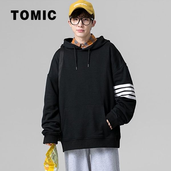 

men three-bar arm brownie loose plus size hooded sweater thom hoodies, Black