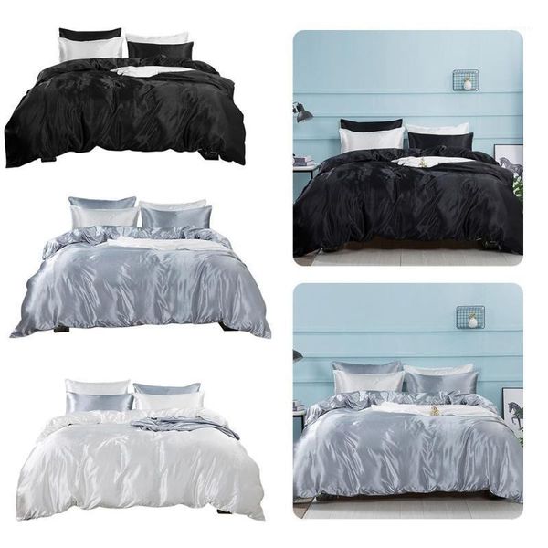 

bedding sets imitated silk bed sheet wrinkle fade resistant soft cover home textile series decoration1