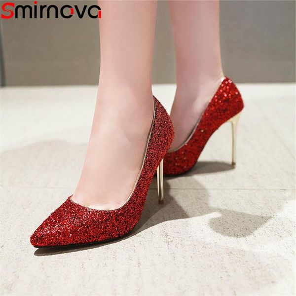 

dress shoes smirnova fashion pumps women pointed toe shallow prom wedding woman bling high heels 2021 big size, Black
