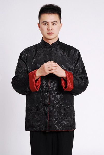 

men's jackets traditional tang suit long-sleeved shirt jacket chinese casual two-sided middle-aged clothing, Black;brown