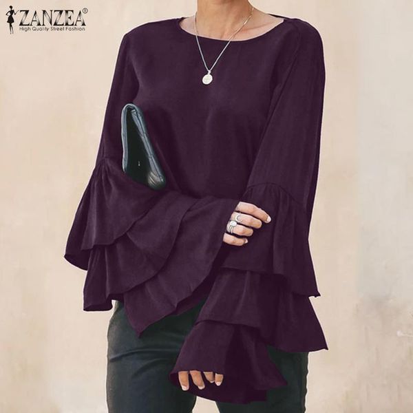 

zanzea fashion summer women flare sleeve blouse backless casual shirts elegant ruffles blusas lace tunic plus size, White