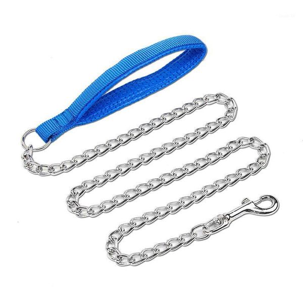 

120cm 4ft heavy duty dog chain leash chew proof indestructible metal dog leash with padded nylon handle for large & medium dogs1