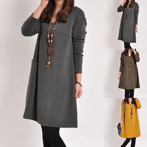 

autumn new maternity dresses casual large size pregnancy dress solid color v neck loose pregnant women cotton clothing dropship, Black;gray