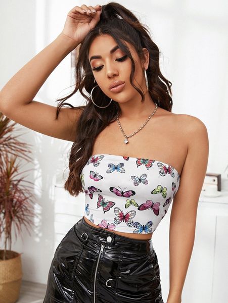 

butterfly print tube 72dj#, White