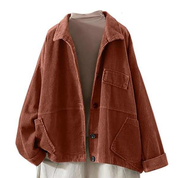 

fashion autumn winter corduroy jackets coat women's casual solid button pocket coat plus size chaqueta mujer streetwear z1016, Black;brown
