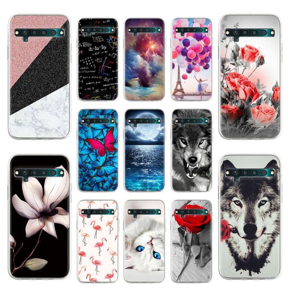 

bgrfmobile phone case silicone tcl 10 pro tpu soft animal painting flower protective cover tcl 10l rear bumper coverswza