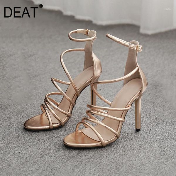 

[deat] 2020 new spring summer round toe narrow band zipper hollow out pu leather thin heels sandals for women shoes tide 10g7191, Black