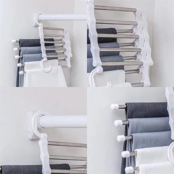 

5 layers stretch pants racks foldable multi function stainless steel coat hanger clothes non slip stand 4hd f2