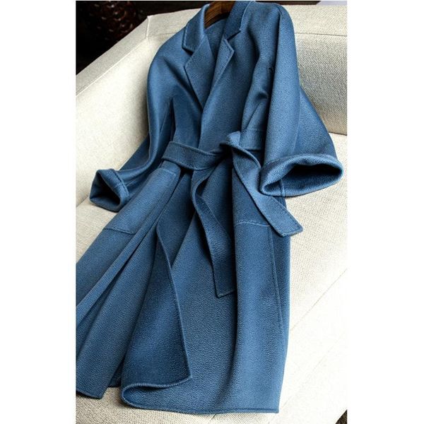 

women's wool & blends m home water ripple double-sided long cashmere coat whom 2021 winter high-end, Black
