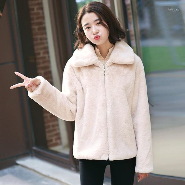 

winter faux fur coat coat women turn-down collar imitate mink short thick warm plush women fluffy jacket1, Black