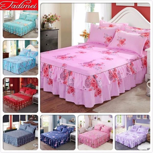 

flower pattern pink skirts couple kids girl bed sheet single twin queen king big size bed cover 1.5m 1.8m 2.0m bedspreads