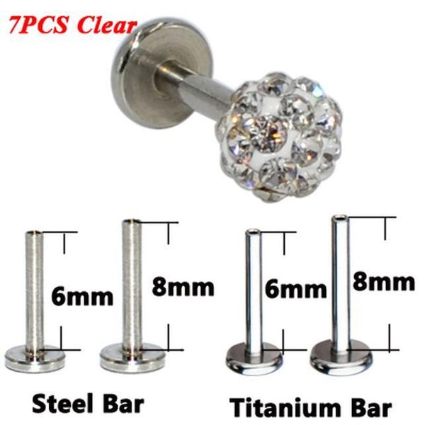 

7pcs surgical steel 4mm charming crystal ball labret tragus cartilage earring round tragus lip ring ear cartilage earring 16g q bbyhsm, Silver