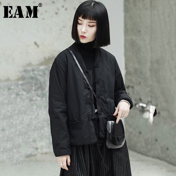 

[eam] black big size brief short cotton-padded coat long sleeve loose fit women parkas fashion new spring autumn jk129 201109
