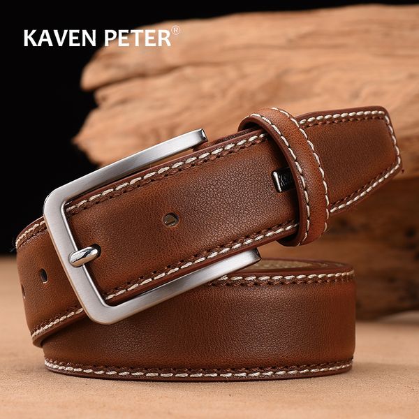 

new fashion classic vintage pin buckle leather belt male belt men cow genuine leather luxury strap male belts for men 201111, Black;brown