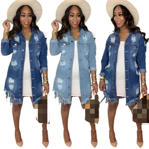 

2021 spring women denim coats fashionable hollow out and buttons turn down neck long sleeves clubwear jackets new arrivals1, Black;brown