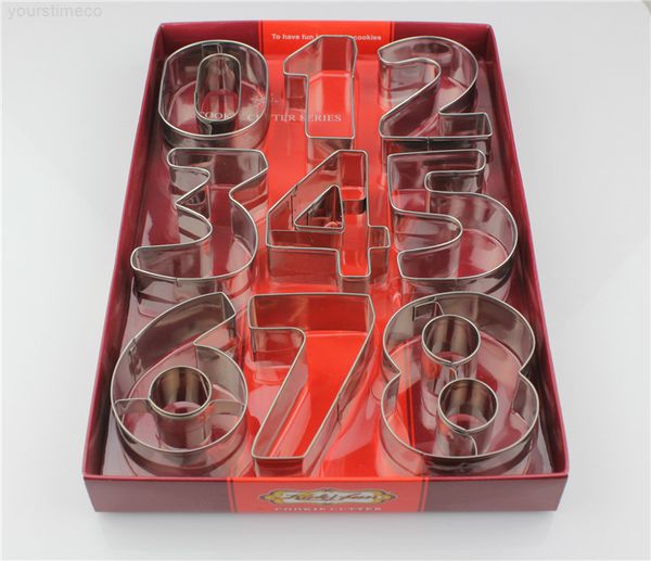 

metal 9pcs/set large size number shape baking mold stainless steel cookie fondant cutter molds tools