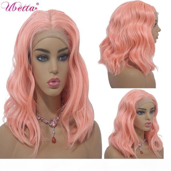 

ubetta 100% real hair wigs pink body wave bob human hair middle wig raw virgin brazilian curly bleached knots cosplay wigs, Black;brown