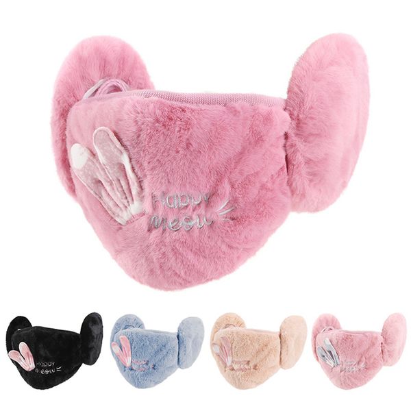 

new 2 in 1 warm mask earmuffs cartoon cute mouth-muffs ear-cap autumn winter thicken plush outdoor riding keep warm earflap