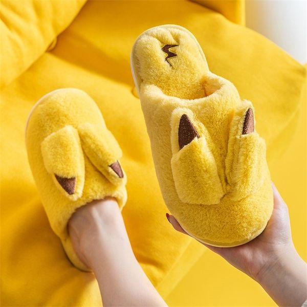 

women plush slippers winter warm 3d cute caroon rabbit soft sole shoes men couples home indoor bedroom ladies slip on fur slides 201215, Black