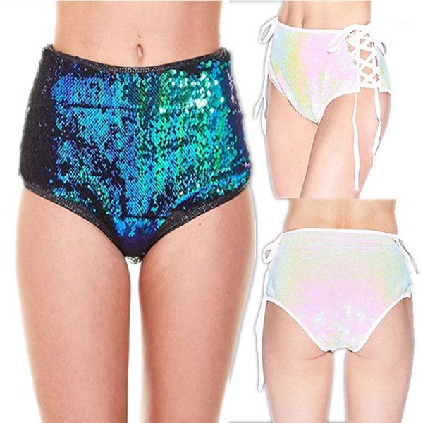 

ladies sequins shorts fashion 2020 cross frenulum pure color shiny all-match beach swimming holiday shorts1, White;black