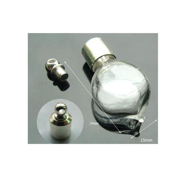 

10piece copper screw cap glass vial pendant miniature wishing bottle clear oil charm name or rice art mini glass bott bbykba, Black