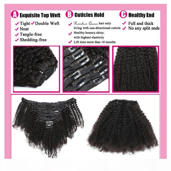 

afro kinky curly clip in hair extensions malaysian 100% human hair clip ins afro kinky curly 120g virgin remy hair natural color, Black;brown