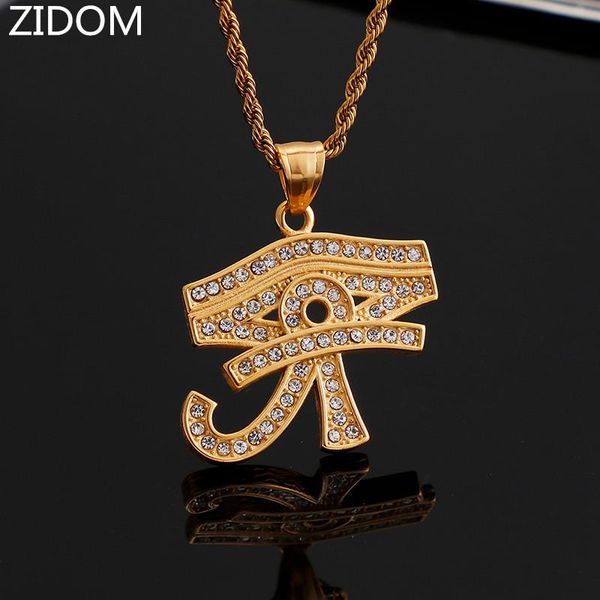

pendant necklaces gold color stainless steel men hip hop eye of horus cubic zirconia fashion necklace hiphop jewelry gifts, Silver