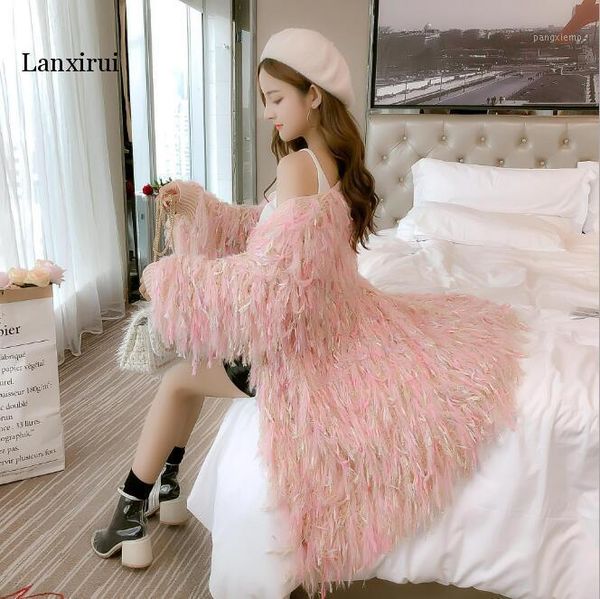 

women knit cardigans long sleeve sweater women jumper knitting colored tassel cardigan female loose v-neck casual coat1, White