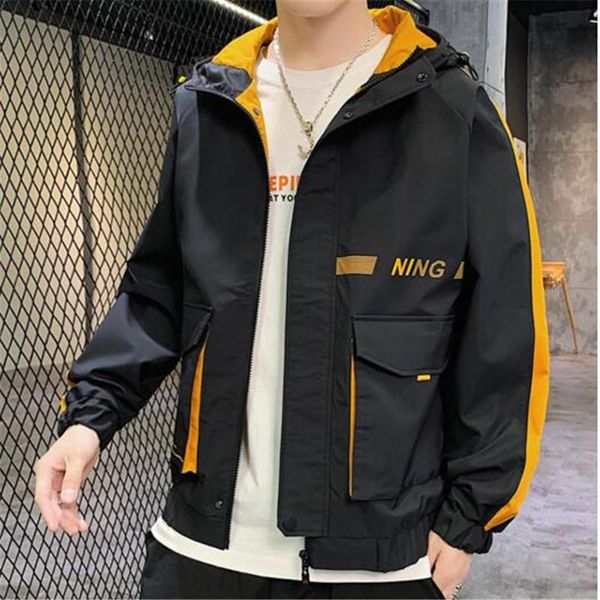 

windproof contrast color jacket men coat streetwear lover clothes windbreaker man hip hop hooded jacket men jaqueta masculina, Black;brown