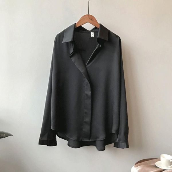 

ropalia fashion 2021 lapel shirt women solid color long sleeve loose blouse ages 18-35 years old ladies loose, White
