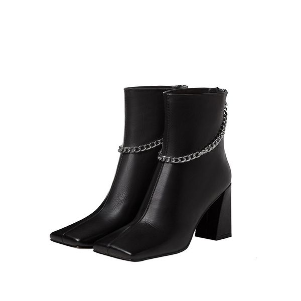 

new genuine 2021 thick high heels toe ladies winter shoes boots for women 62el, Black